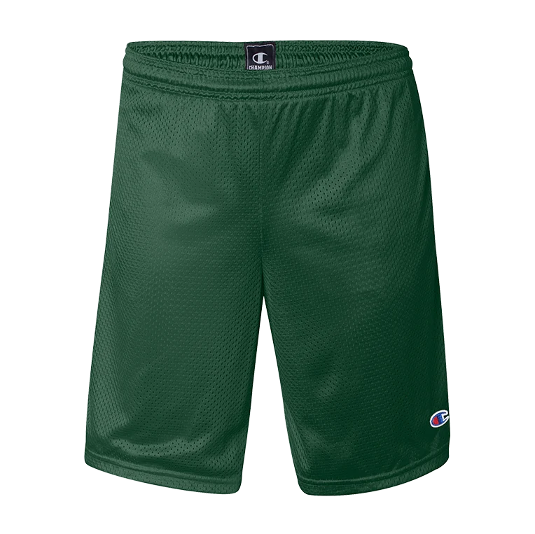 Champion Unisex 9" Mesh Shorts with Pockets in Athletic Dark Green — front view