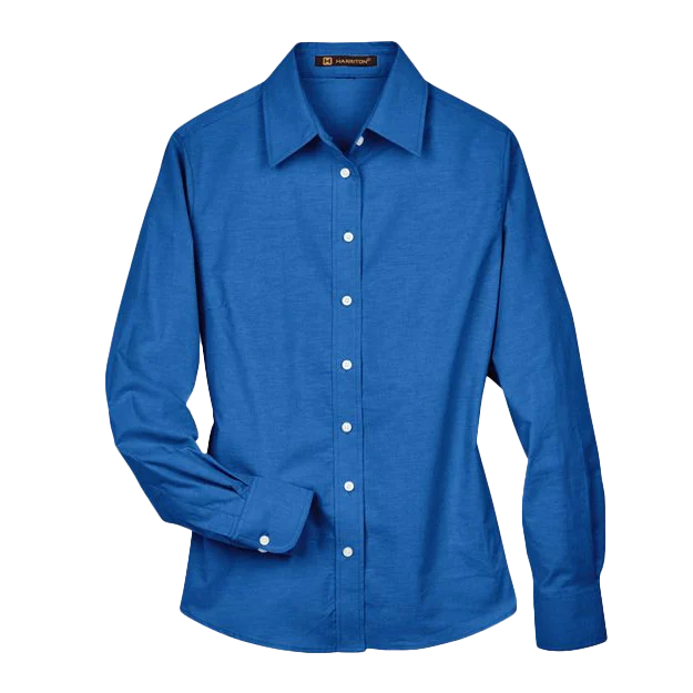 Harriton Women's Long Sleeve Oxford Dress Shirt in French Blue — front view